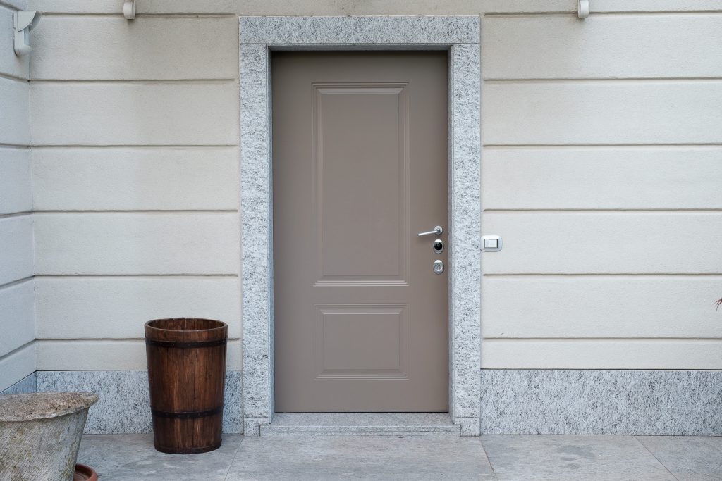 entrance door with aluminium panel with printed decoration produced by aluser