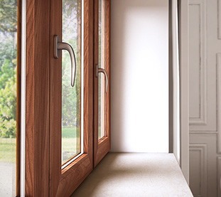 Aluminium-wooden doors and windows with Silver Satin handles for Classic Design Homes and Historical Buildings