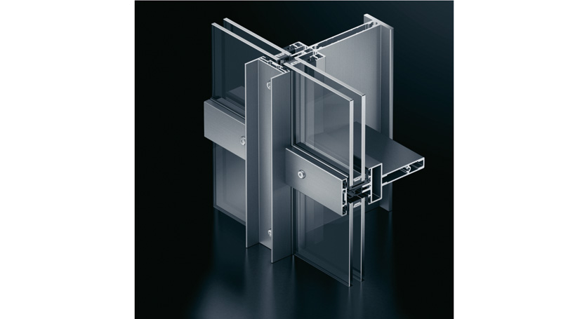 profile of aluminium curtain walls with mullions and transoms and exposed roof profiles and exposed fastening elements