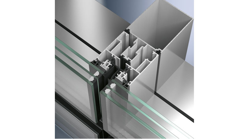 detail of aluminium curtain walls with mullions and transoms with glued triple glazing