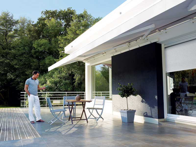 awnings installed on a terrace of a modern house