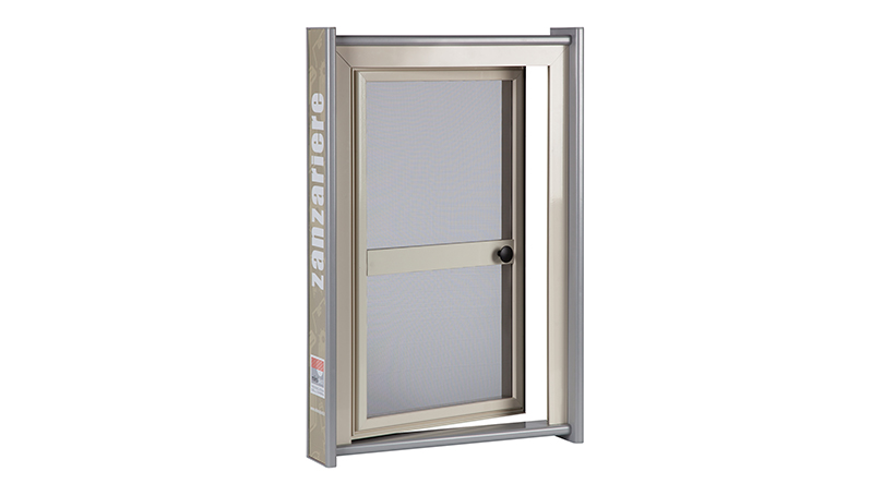 Mosquito screens with aluminium structure for doors with reinforcing band and knob for opening