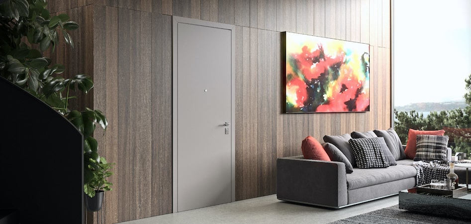 Security entrance doors with designer wood panelling