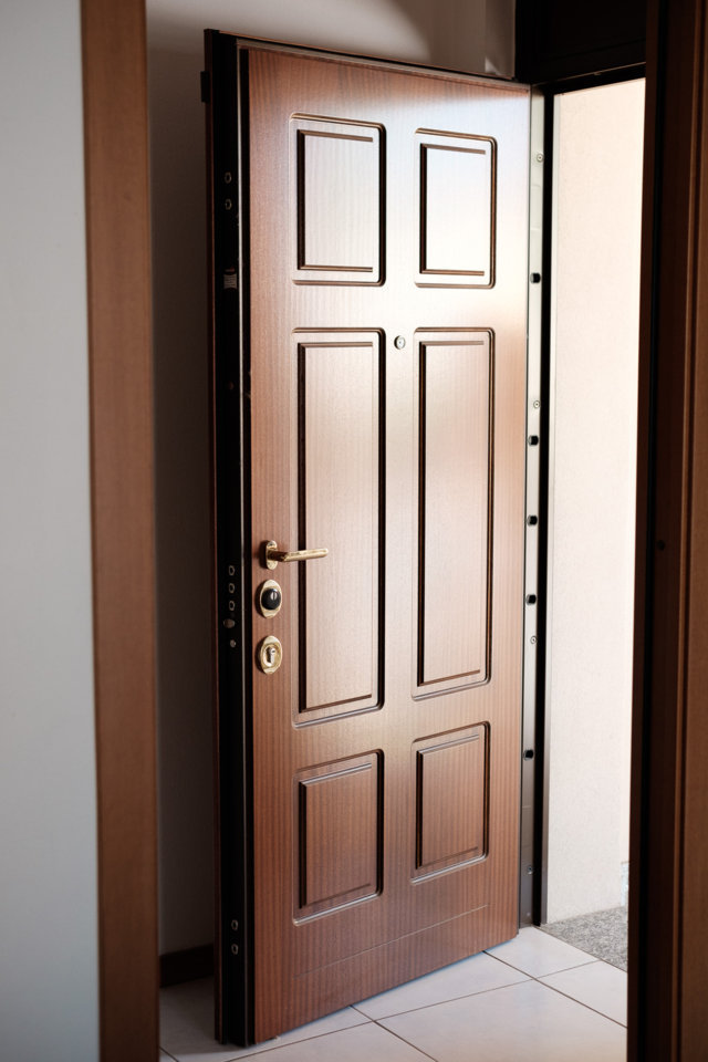 armoured door with rusticated wood panel installed by aluser