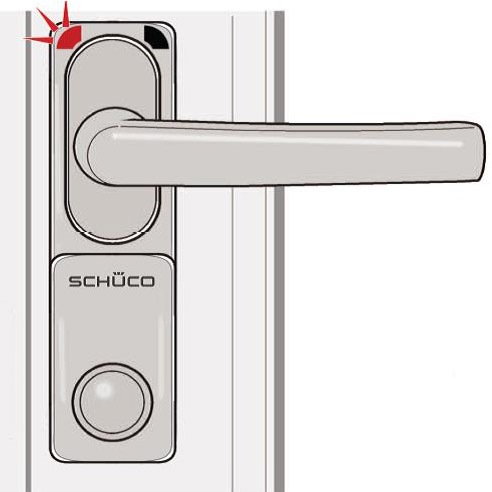 schuco system against handle that emits sound in case of forcing