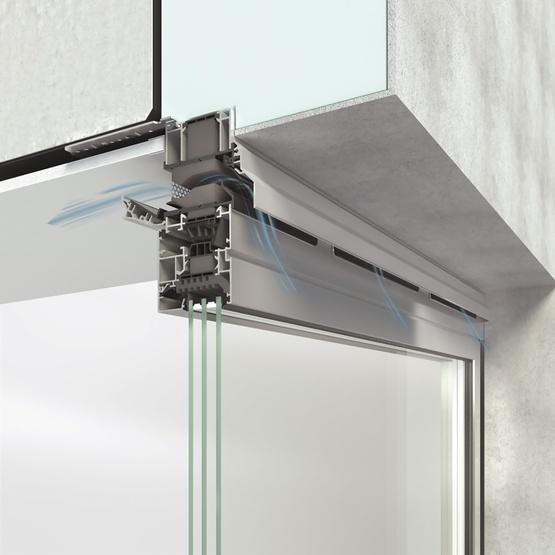 working detail of the schuco ventoframe system for the internal ventilation of aluminium windows and doors