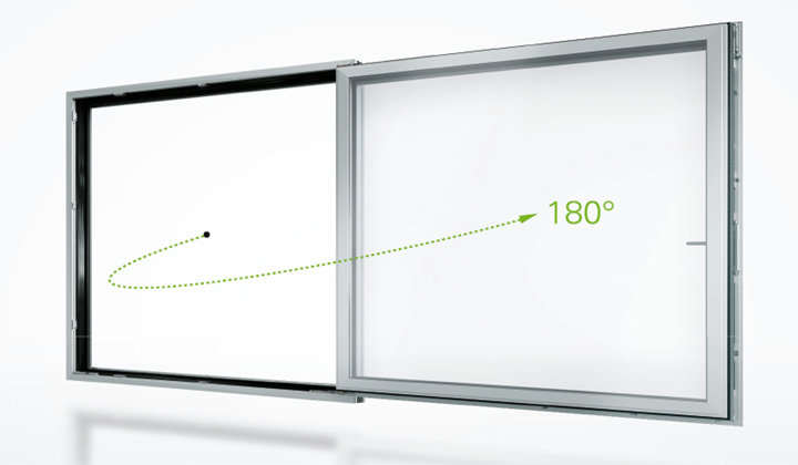 simplysmart system for aluminium windows from schuco that allows for 180 degree opening 